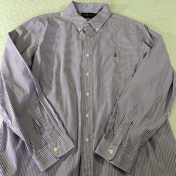Polo Ralph Lauren Men's 2XL Button Shirt Long Sleeve Striped Purple Custom Fit - Picture 9 of 9